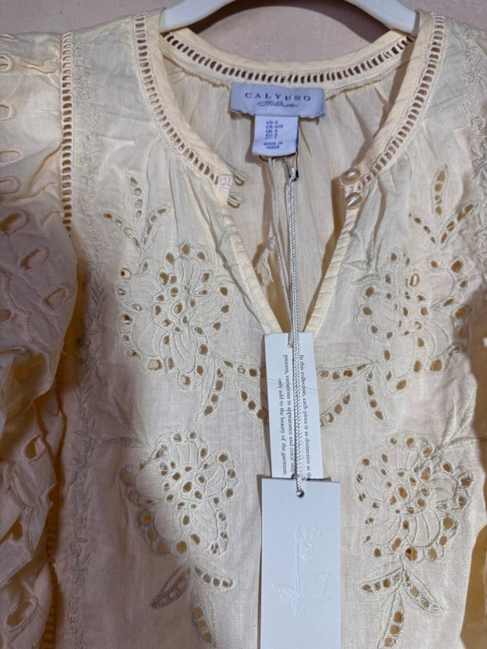 Calypso St. Barth Ivory Eyelet Embroidered Blouse S - Picture 6 of 8